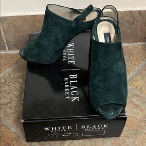 White House Black Market Dark Green Suede Heels